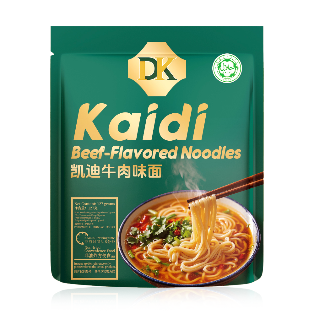 KaiDi 127g Halal Beef Instant Noodles - Non-Fried, Single-Serve Pouch | Jiangnan-Inspired Healthy Choice
