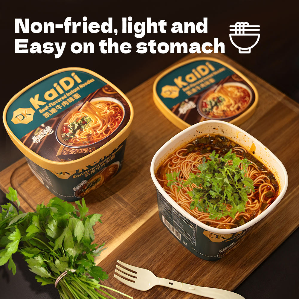 Kaidi Inc Beef Flavor Noodles -  Non-Fried for Delicious Taste | 4.47 oz Per Cup, 6 Cups Per Carton - Warm & Comforting Simple Delicacy