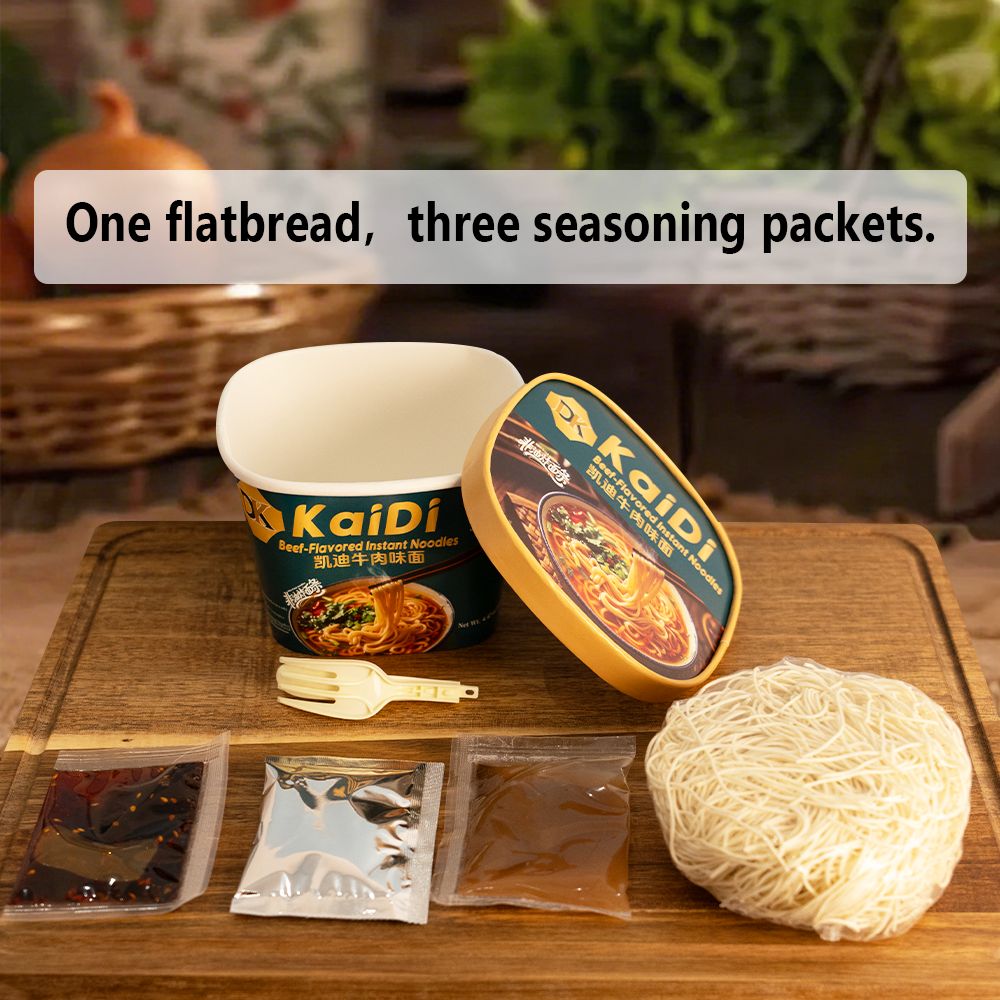 Kaidi Inc Beef Flavor Noodles -  Non-Fried for Delicious Taste | 4.47 oz Per Cup, 6 Cups Per Carton - Warm & Comforting Simple Delicacy